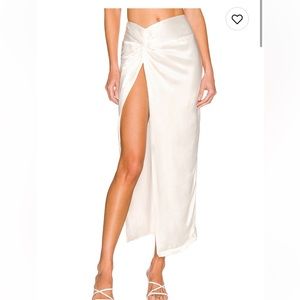 Bardot Joelle midi skirt. Satin, white